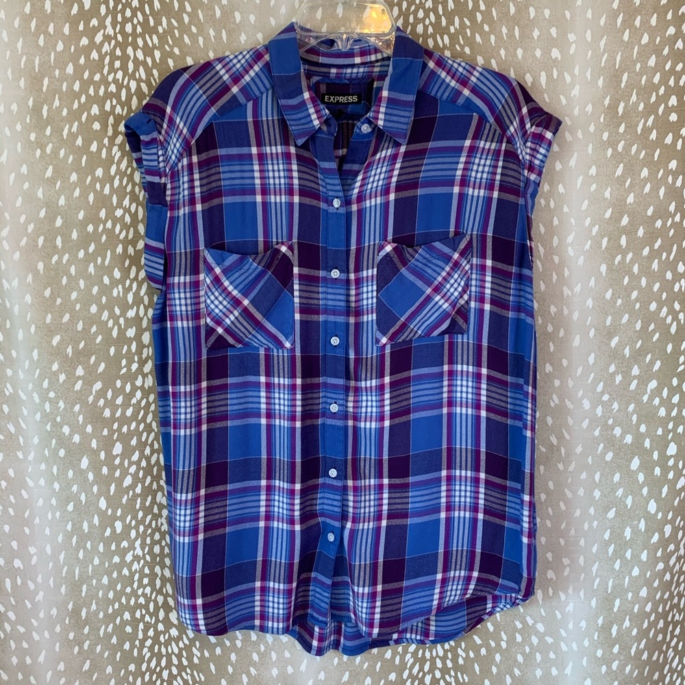 Express Plaid Button Down Sleeveless Top Size Medium